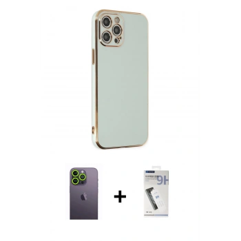 MARSİLYAN™- iPhone 12 Pro Kılıf Yankı Serisi - Şeffaf Uv Polymer Nano Ekran Koruyucu + Neon Fosforlu Kamera Lens - YL