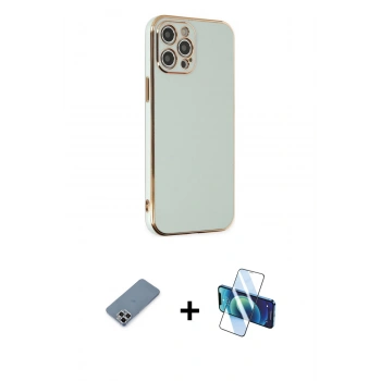 MARSİLYAN™- iPhone 12 Pro Kılıf Yankı Serisi - Siyah 3D Antistatik Seramik Nano Ekran Koruyucu + Metal Kamera Lens Koruma Cam - GS