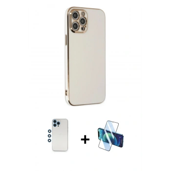 MARSİLYAN™- iPhone 12 Pro Kılıf Yankı Serisi - Siyah 3D Antistatik Seramik Nano Ekran Koruyucu + Shine Kamera Lens - MI