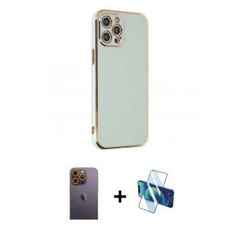 MARSİLYAN™- iPhone 12 Pro Kılıf Yankı Serisi - Siyah 3D Antistatik Seramik Nano Ekran Koruyucu + Neon Fosforlu Kamera Lens - SI