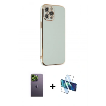 MARSİLYAN™- iPhone 12 Pro Kılıf Yankı Serisi - Siyah 3D Antistatik Seramik Nano Ekran Koruyucu + Neon Fosforlu Kamera Lens - YL