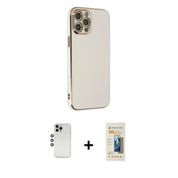 MARSİLYAN™- iPhone 12 Pro Kılıf Yankı Serisi - Siyah 6D Mat Seramik Hayalet Nano Ekran Koruyucu + Shine Kamera Lens - GS