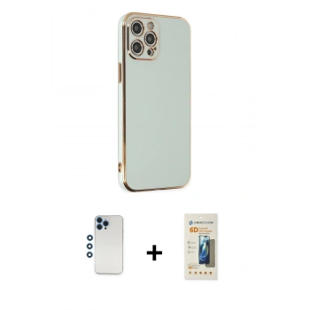 MARSİLYAN™- iPhone 12 Pro Kılıf Yankı Serisi - Siyah 6D Mat Seramik Hayalet Nano Ekran Koruyucu + Shine Kamera Lens - MI