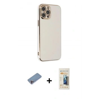 MARSİLYAN™- iPhone 12 Pro Kılıf Yankı Serisi - Siyah 6D Mat Seramik Hayalet Nano Ekran Koruyucu + Shine Kamera Lens Koruma Cam - PE