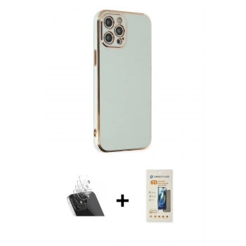 MARSİLYAN™- iPhone 12 Pro Kılıf Yankı Serisi - Siyah 6D Mat Seramik Hayalet Nano Ekran Koruyucu + Kamera Lens Koruma Cam - SF