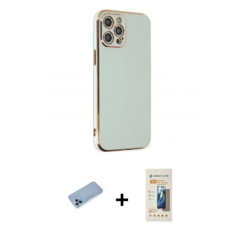 MARSİLYAN™- iPhone 12 Pro Kılıf Yankı Serisi - Siyah 6D Mat Seramik Hayalet Nano Ekran Koruyucu + Shine Kamera Lens Koruma Cam - MI