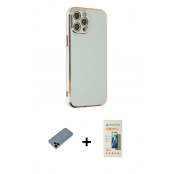 MARSİLYAN™- iPhone 12 Pro Kılıf Yankı Serisi - Siyah 6D Mat Seramik Hayalet Nano Ekran Koruyucu + Shine Kamera Lens Koruma Cam - SH