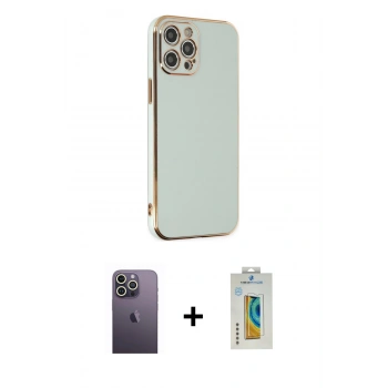 MARSİLYAN™- iPhone 12 Pro Kılıf Yankı Serisi - Siyah Polymer Nano Ekran Koruyucu + Neon Fosforlu Kamera Lens - BZ