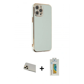 MARSİLYAN™- iPhone 12 Pro Kılıf Yankı Serisi - Siyah Polymer Nano Ekran Koruyucu + Rainbow Kamera Lens Koruma Cam - GD