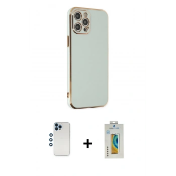 MARSİLYAN™- iPhone 12 Pro Kılıf Yankı Serisi - Siyah Polymer Nano Ekran Koruyucu + Shine Kamera Lens - MI