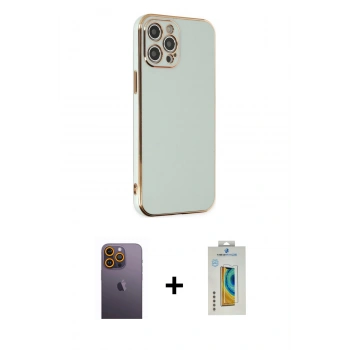 MARSİLYAN™- iPhone 12 Pro Kılıf Yankı Serisi - Siyah Polymer Nano Ekran Koruyucu + Neon Fosforlu Kamera Lens - SI