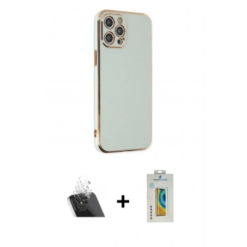 MARSİLYAN™- iPhone 12 Pro Kılıf Yankı Serisi - Siyah Polymer Nano Ekran Koruyucu + Kamera Lens Koruma Cam - SF