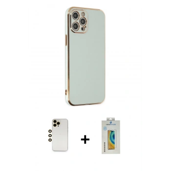 MARSİLYAN™- iPhone 12 Pro Kılıf Yankı Serisi - Siyah Polymer Nano Ekran Koruyucu + Shine Kamera Lens - GD