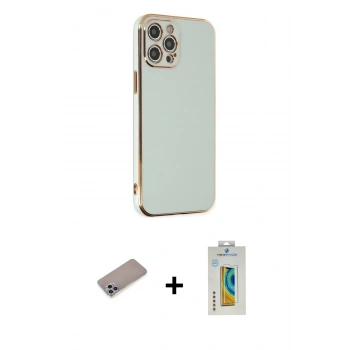 MARSİLYAN™- iPhone 12 Pro Kılıf Yankı Serisi - Siyah Polymer Nano Ekran Koruyucu + Shine Kamera Lens Koruma Cam - SABE