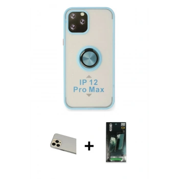 MARSİLYAN™- iPhone 12 Pro Kılıf Yörünge Çizgi - Şeffaf 360 Full Body Arka Koruyucu + Rainbow Kamera Lens Koruma Cam - GD