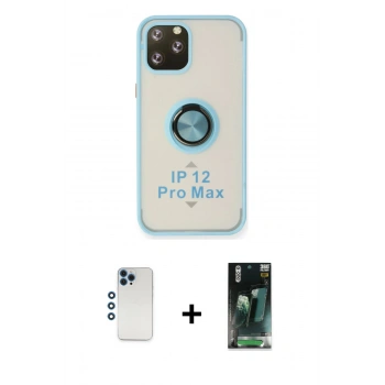 MARSİLYAN™- iPhone 12 Pro Kılıf Yörünge Çizgi - Şeffaf 360 Full Body Arka Koruyucu + Shine Kamera Lens - MI