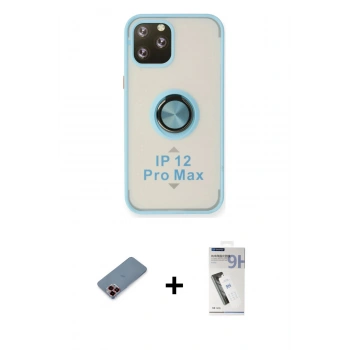 MARSİLYAN™- iPhone 12 Pro Kılıf Yörünge Çizgi - Şeffaf Uv Polymer Nano Ekran Koruyucu + Metal Kamera Lens Koruma Cam - KI