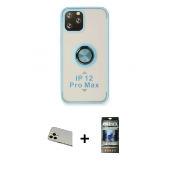 MARSİLYAN™- iPhone 12 Pro Kılıf Yörünge Çizgi - Siyah 34D Hayalet Izgaralı Cam + Rainbow Kamera Lens Koruma Cam - GD