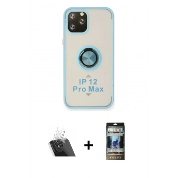 MARSİLYAN™- iPhone 12 Pro Kılıf Yörünge Çizgi - Siyah 34D Hayalet Izgaralı Cam + Kamera Lens Koruma Cam - SF