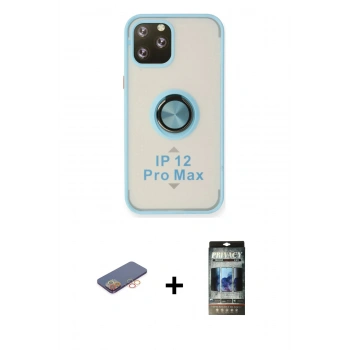 MARSİLYAN™- iPhone 12 Pro Kılıf Yörünge Çizgi - Siyah 34D Hayalet Izgaralı Cam + Renkli Kamera Lens Koruma Cam - TU