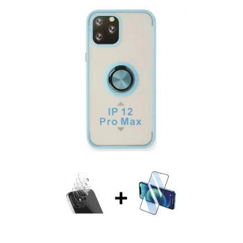 MARSİLYAN™- iPhone 12 Pro Kılıf Yörünge Çizgi - Siyah 3D Antistatik Cam Ekran Koruyucu + Kamera Lens Koruma Cam - SF