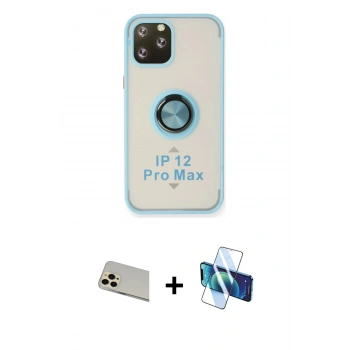 MARSİLYAN™- iPhone 12 Pro Kılıf Yörünge Çizgi - Siyah 3D Antistatik Cam Ekran Koruyucu + Rainbow Kamera Lens Koruma Cam - GD