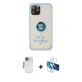 MARSİLYAN™- iPhone 12 Pro Kılıf Yörünge Çizgi - Siyah 3D Antistatik Cam Ekran Koruyucu + Shine Kamera Lens - MI