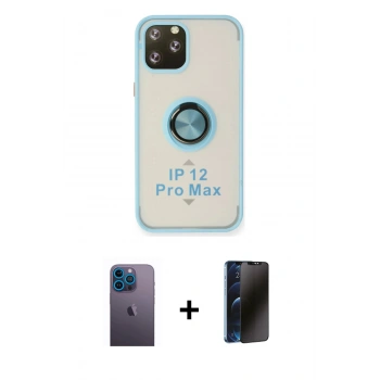 MARSİLYAN™- iPhone 12 Pro Kılıf Yörünge Çizgi - Siyah 3D Antistatik Hayalet Cam Ekran Koruyucu + Neon Fosforlu Kamera Lens - MI