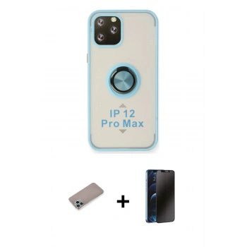 MARSİLYAN™- iPhone 12 Pro Kılıf Yörünge Çizgi - Siyah 3D Antistatik Hayalet Cam Ekran Koruyucu + Shine Kamera Lens Koruma Cam - SABE