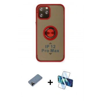 MARSİLYAN™- iPhone 12 Pro Kılıf Yörünge Çizgi - Siyah 3D Antistatik Seramik Nano Ekran Koruyucu + Shine Kamera Lens Koruma Cam - SH