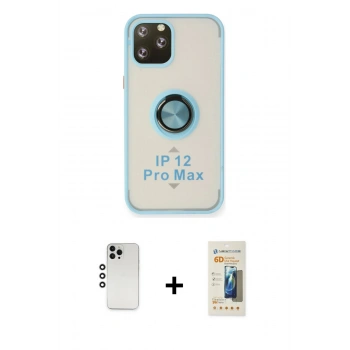 MARSİLYAN™- iPhone 12 Pro Kılıf Yörünge Çizgi - Siyah 6D Mat Seramik Hayalet Nano Ekran Koruyucu + Shine Kamera Lens - GS