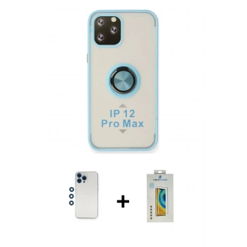 MARSİLYAN™- iPhone 12 Pro Kılıf Yörünge Çizgi - Siyah Polymer Nano Ekran Koruyucu + Shine Kamera Lens - MI