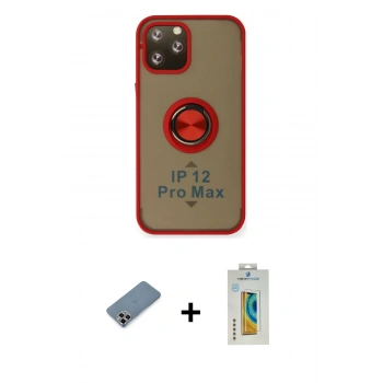 MARSİLYAN™- iPhone 12 Pro Kılıf Yörünge Çizgi - Siyah Polymer Nano Ekran Koruyucu + Metal Kamera Lens Koruma Cam - MR