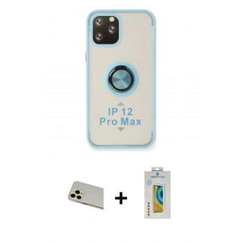 MARSİLYAN™- iPhone 12 Pro Kılıf Yörünge Çizgi - Siyah Polymer Nano Ekran Koruyucu + Rainbow Kamera Lens Koruma Cam - GD