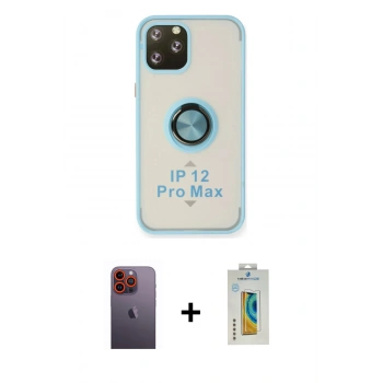 MARSİLYAN™- iPhone 12 Pro Kılıf Yörünge Çizgi - Siyah Polymer Nano Ekran Koruyucu + Neon Fosforlu Kamera Lens - TU