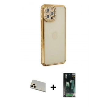 MARSİLYAN™- iPhone 12 Pro Kılıf Yörünge Koleksiyonu - Şeffaf 360 Full Body Arka Koruyucu + Rainbow Kamera Lens Koruma Cam - GD