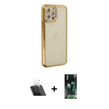 MARSİLYAN™- iPhone 12 Pro Kılıf Yörünge Koleksiyonu - Şeffaf 360 Full Body Arka Koruyucu + Kamera Lens Koruma Cam - SF
