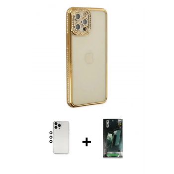 MARSİLYAN™- iPhone 12 Pro Kılıf Yörünge Koleksiyonu - Şeffaf 360 Full Body Arka Koruyucu + Shine Kamera Lens - GS