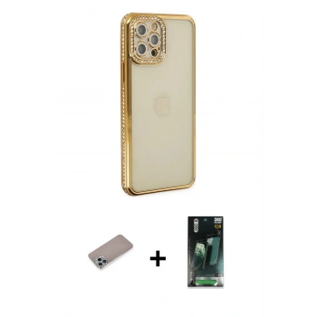 MARSİLYAN™- iPhone 12 Pro Kılıf Yörünge Koleksiyonu - Şeffaf 360 Full Body Arka Koruyucu + Shine Kamera Lens Koruma Cam - SABE