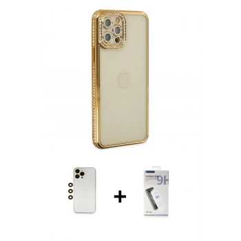 MARSİLYAN™- iPhone 12 Pro Kılıf Yörünge Koleksiyonu - Şeffaf Uv Polymer Nano Ekran Koruyucu + Shine Kamera Lens - GD