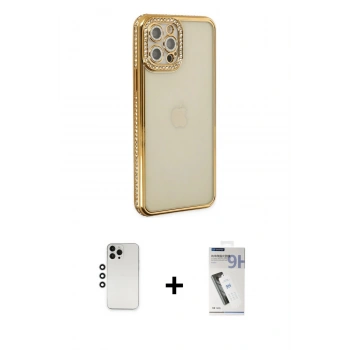 MARSİLYAN™- iPhone 12 Pro Kılıf Yörünge Koleksiyonu - Şeffaf Uv Polymer Nano Ekran Koruyucu + Shine Kamera Lens - GS