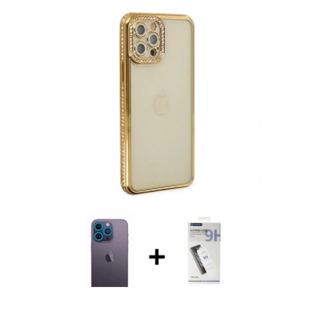 MARSİLYAN™- iPhone 12 Pro Kılıf Yörünge Koleksiyonu - Şeffaf Uv Polymer Nano Ekran Koruyucu + Neon Fosforlu Kamera Lens - MI