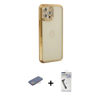 MARSİLYAN™- iPhone 12 Pro Kılıf Yörünge Koleksiyonu - Şeffaf Uv Polymer Nano Ekran Koruyucu + Renkli Kamera Lens Koruma Cam - MI