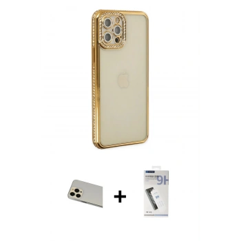 MARSİLYAN™- iPhone 12 Pro Kılıf Yörünge Koleksiyonu - Şeffaf Uv Polymer Nano Ekran Koruyucu + Rainbow Kamera Lens Koruma Cam - GD