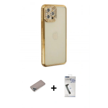MARSİLYAN™- iPhone 12 Pro Kılıf Yörünge Koleksiyonu - Şeffaf Uv Polymer Nano Ekran Koruyucu + Shine Kamera Lens Koruma Cam - SABE