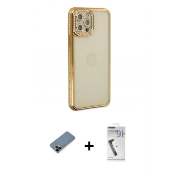 MARSİLYAN™- iPhone 12 Pro Kılıf Yörünge Koleksiyonu - Şeffaf Uv Polymer Nano Ekran Koruyucu + Shine Kamera Lens Koruma Cam - SH