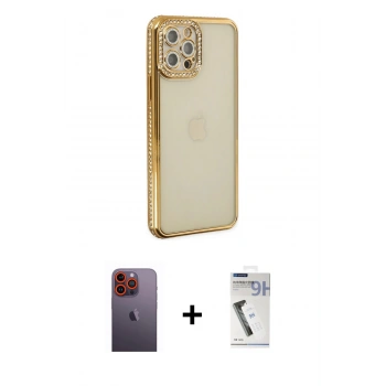 MARSİLYAN™- iPhone 12 Pro Kılıf Yörünge Koleksiyonu - Şeffaf Uv Polymer Nano Ekran Koruyucu + Neon Fosforlu Kamera Lens - TU