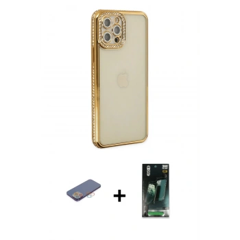 MARSİLYAN™- iPhone 12 Pro Kılıf Yörünge Koleksiyonu - Siyah 360 Mat Full Body Arka Koruyucu + Renkli Kamera Lens Koruma Cam - PE