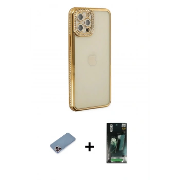 MARSİLYAN™- iPhone 12 Pro Kılıf Yörünge Koleksiyonu - Siyah 360 Mat Full Body Arka Koruyucu + Shine Kamera Lens Koruma Cam - PE