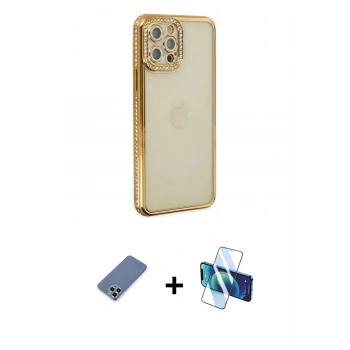 MARSİLYAN™- iPhone 12 Pro Kılıf Yörünge Koleksiyonu - Siyah 3D Antistatik Seramik Nano Ekran Koruyucu + Metal Kamera Lens Koruma Cam - AKYL